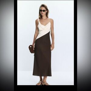 Zara Cream and Brown Midi Dress